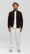 Knit Zip Cardigan - Brown