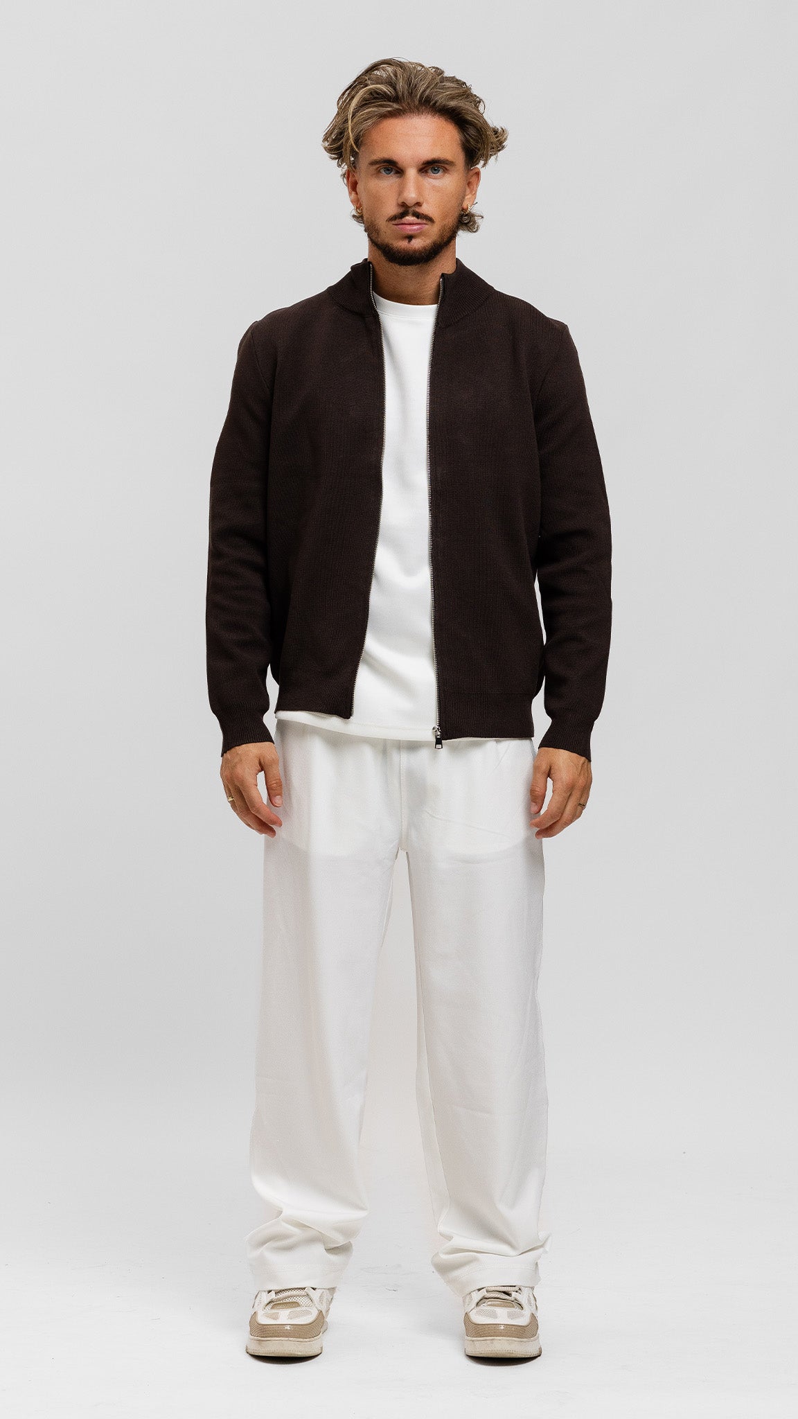 Knit Zip Cardigan - Brown
