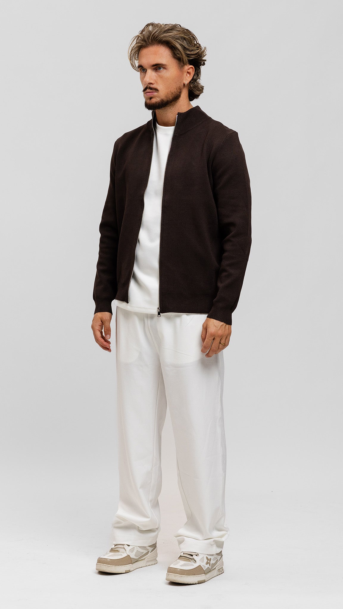 Knit Zip Cardigan - Brown