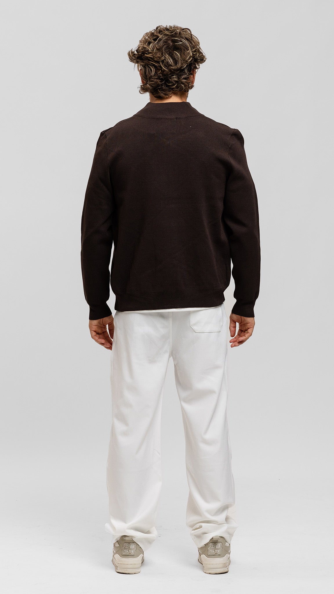 Knit Zip Cardigan - Brown