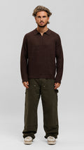 Ribbed Knit Polo - Brown