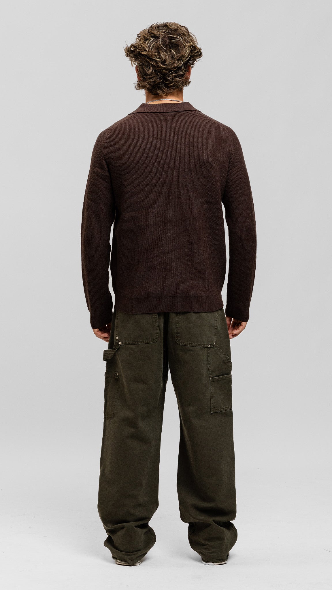 Ribbed Knit Polo - Brown