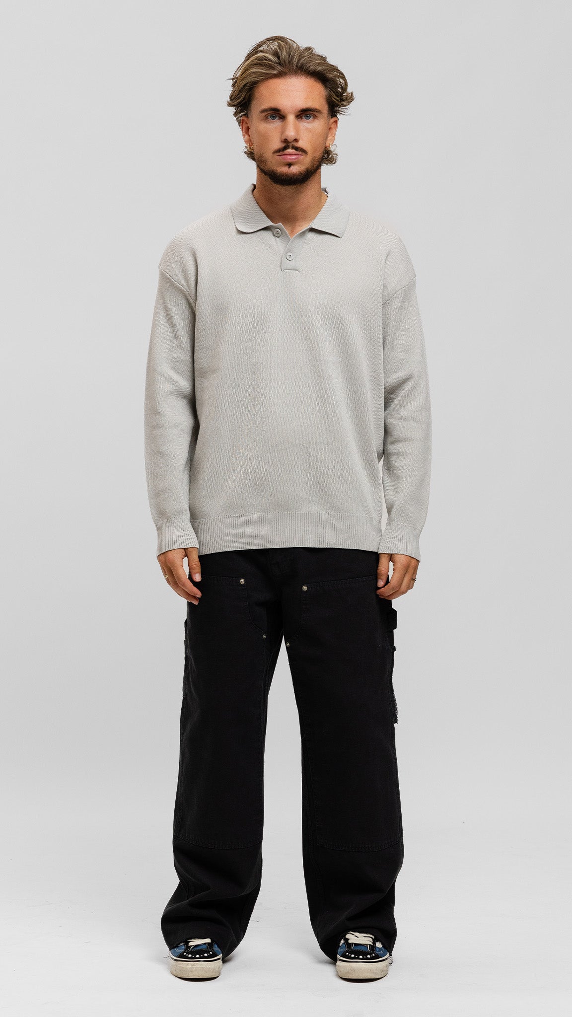 Knit Longsleeve Polo - Grey