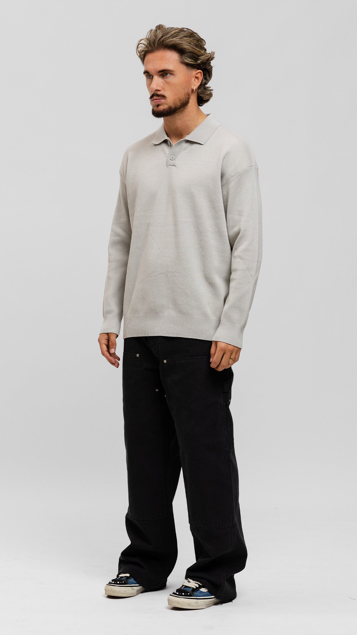 Knit Longsleeve Polo - Grey